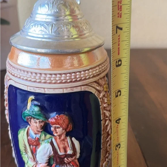 Gerz W. Germany Colorful Ceramic Beer Stein with Lid Man Groping Woman